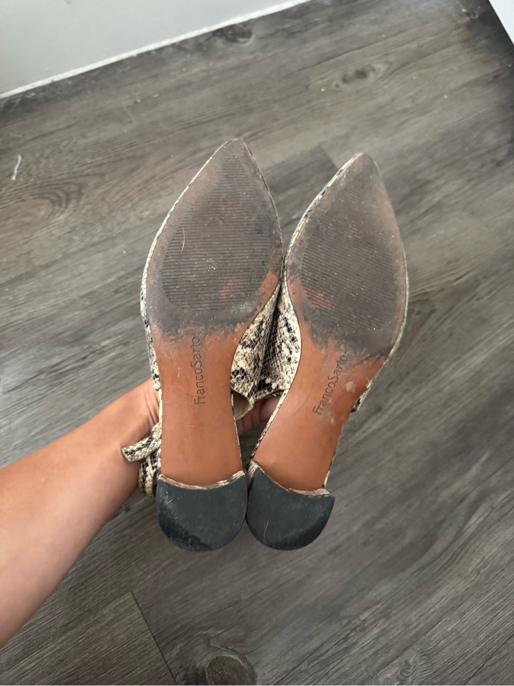 Franco Sarto Beige Snake-Print Pointed Slingback Flats - Picture 4 of 4